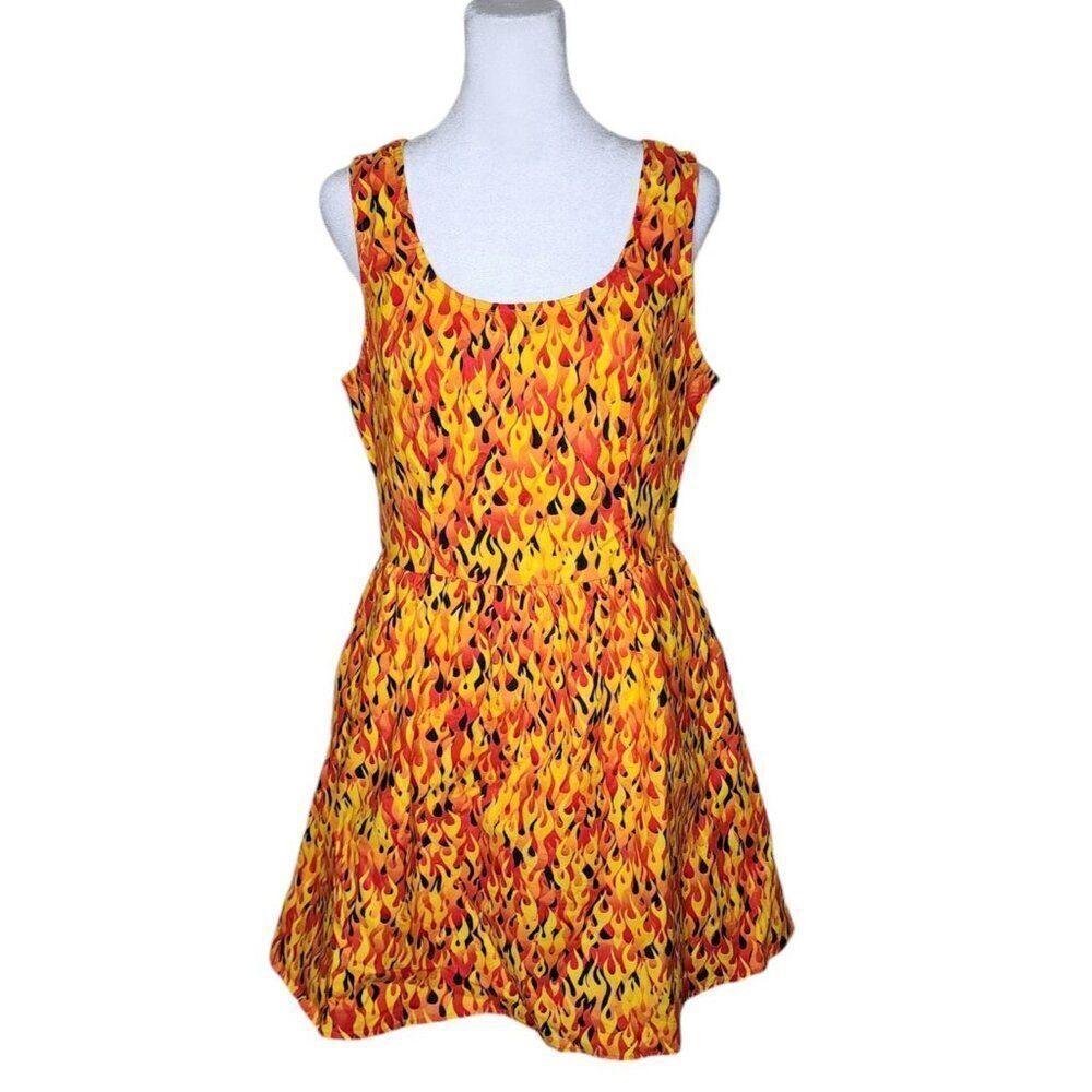Vintage Y2K Folter Hot Flames Short Skater Dress Womens M Orange Red